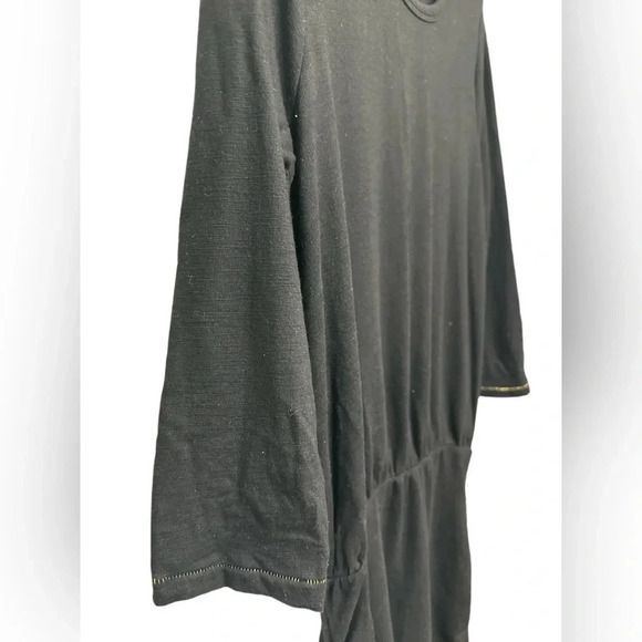 Sundry Womens Dress Blouson Ruched Black 3/4 Sleeves Gold Thread - Picture 4 of 9
